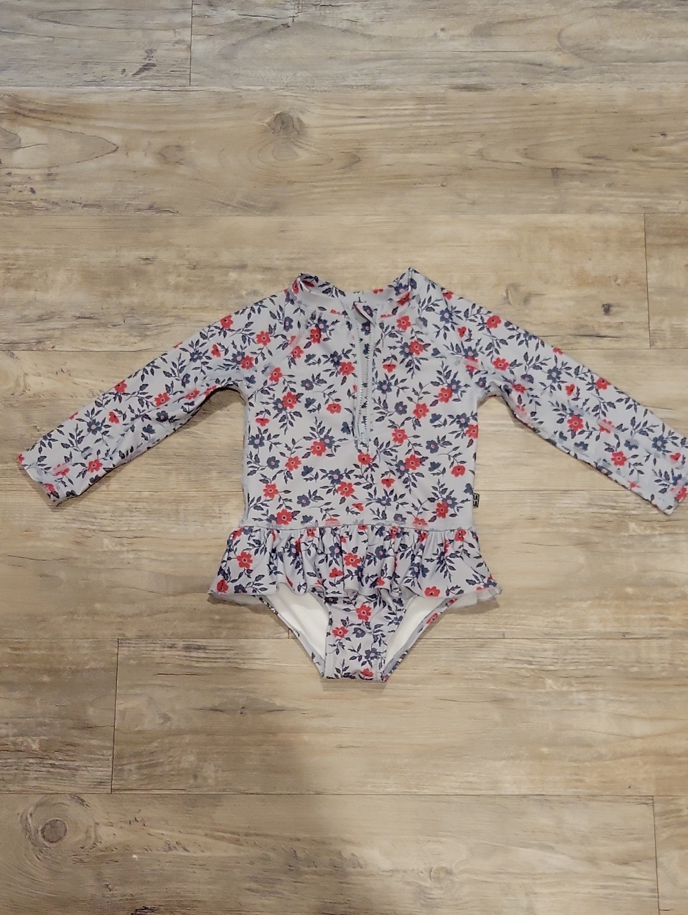 Gerber Floral Long-Sleeve One-Piece Swimsuit - White, Pink & Navy